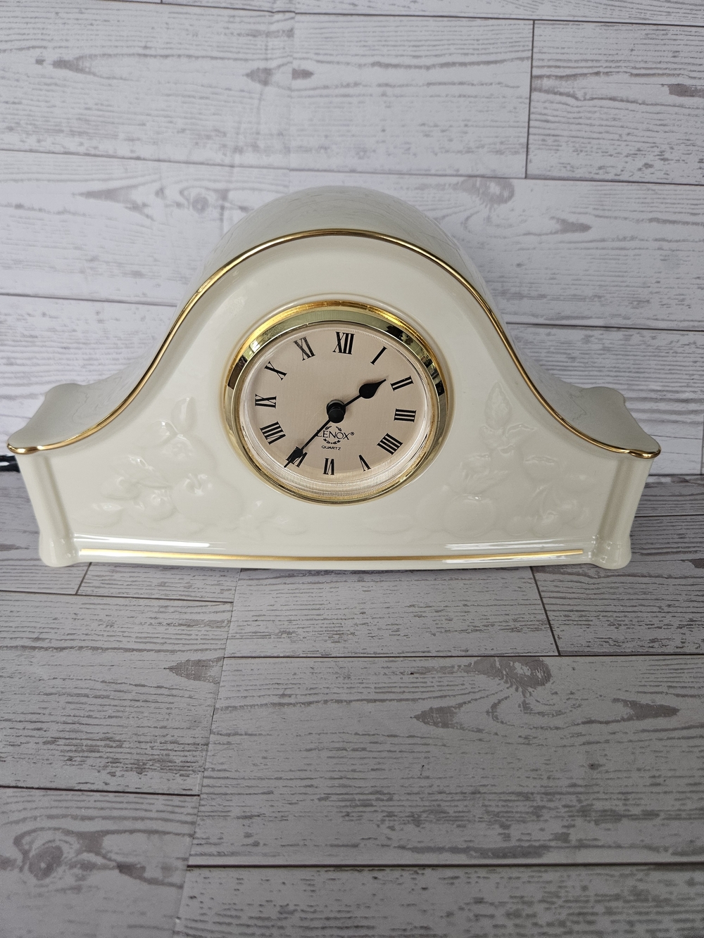 Lenox Ivory Ceramic Mantel Clock with Gold Trim